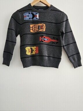 Andy & Evan Gray Sweater with Colorful Racing Car Motifs Size 7